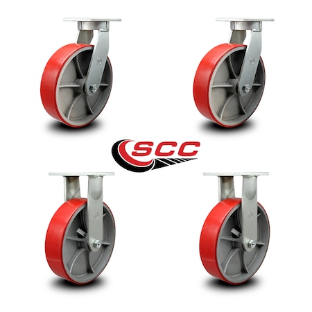 Service Caster 10 Inch Heavy Duty Red Poly on Cast Iron Wheel Caster Swivel 2 Rigid SCC, 2PK SCC-KP92S1030-PUR-RS-2-R-2